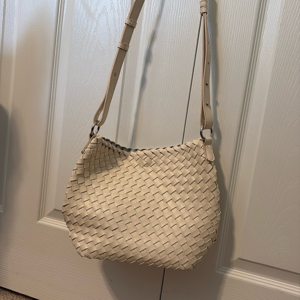 Crème leather weaved shoulder or crossbody purse